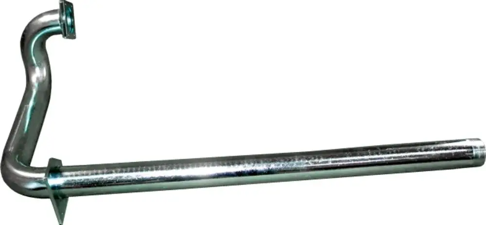 Verrohrung mit einer gebogenen und einer geraden Sektion, ausgeführt in Metall, geeignet für Gasanschlüsse, erkennbar an der Marke Wolf.